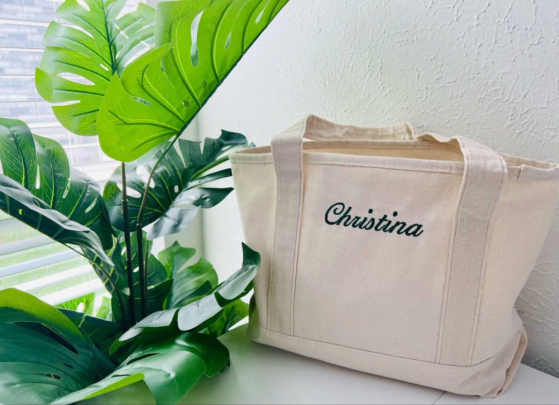 personalized embroidered tote bag gift from Soulmade Co with custom name embroidery