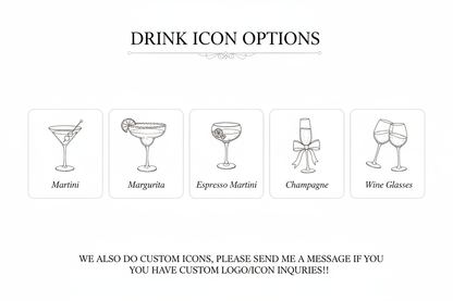 Drink icon chart with martini, margarita, champagne, and wine glass options