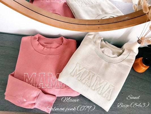 Custom Embroidered MAMA Sweatshirt, Monochromatic Personalized Mom Gift, Christmas Thanksgiving Crewneck