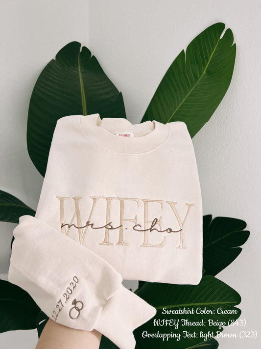 Custom Embroidered Wife Sweatshirt, Personalized Last Name Crewneck, Bridal Wedding Engagement Gift, Custom Name