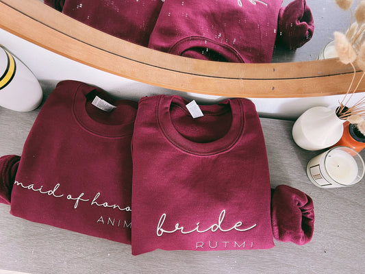 Custom Embroidered Bride Sweatshirt, Personalized Bridal Gift, Wedding Engagement Crewneck, Custom Name Sweatshirt