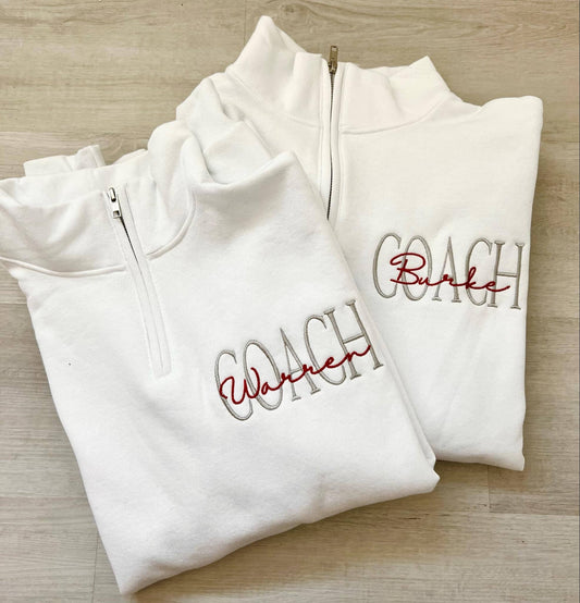 Custom Embroidered Quarter Zip Jogger Set, Personalized Coach Nurse Gift, Bachelorette Party Set, Lounge Wear