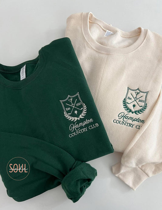 Custom Embroidered Golf Club Bachelorette Sweatshirt, Left Pocket Bridal Gift, Country Club Aesthetic Crewneck